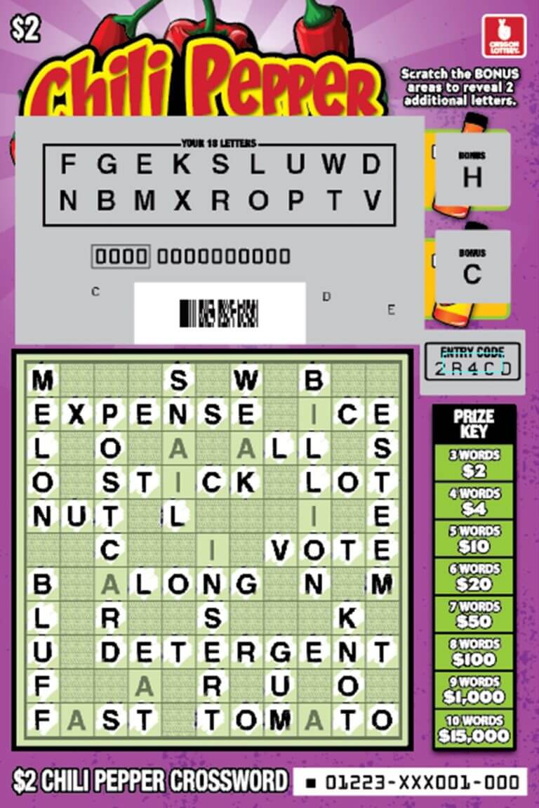 Chili Pepper Crossword Lottery Scratch Tickets Oregon Lottery