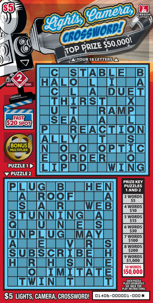 Lights Camera Crossword Lottery Scratch Tickets Oregon Lottery