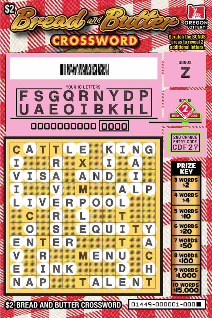 Bread and Butter Crossword Lottery Scratch Tickets Oregon Lottery