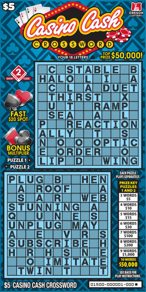 Casino Cash Crossword Lottery Scratch Tickets Oregon Lottery