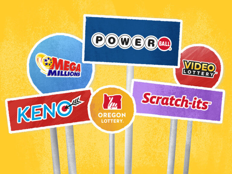 illustration of lottery logos on sign posts