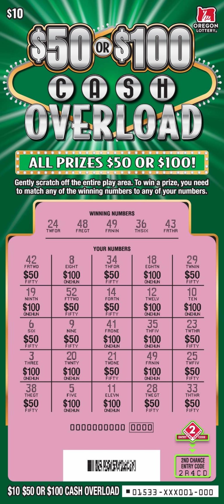 $50 or $100 Cash Overload Scratch Tickets | Oregon Lottery