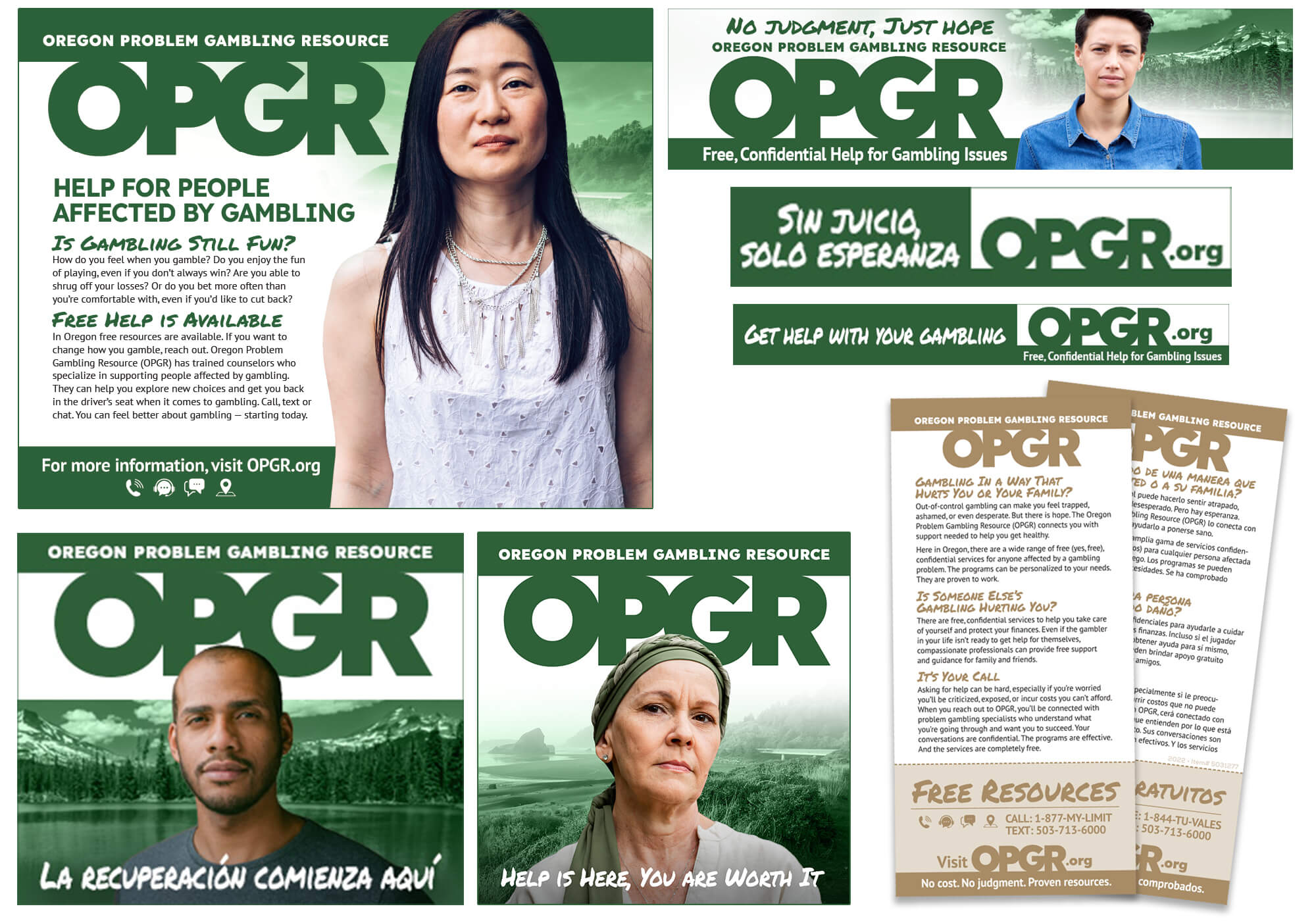 A selection of OPGR print ads, banner ads, and brochures
